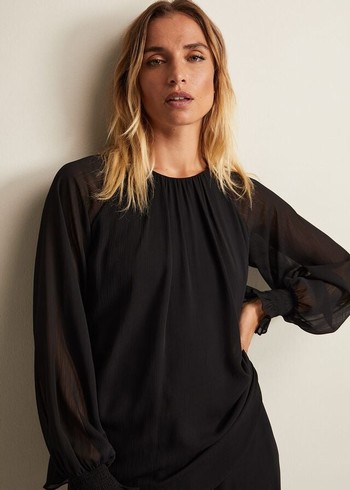 Phase Eight Aria Chiffon Double Layer Shirts Black USA | 0457682-OF